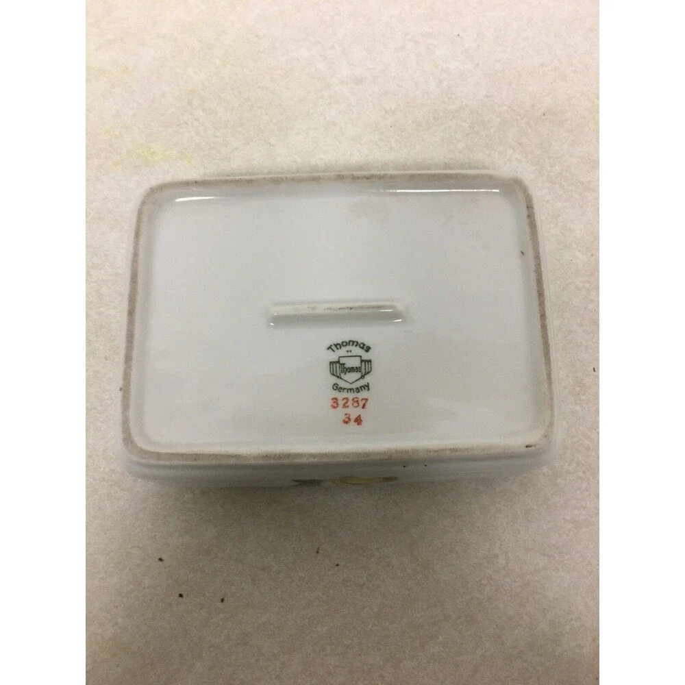 Vintage Thomas Ivory Porcelain Trinket Box Yellow Rose Germany